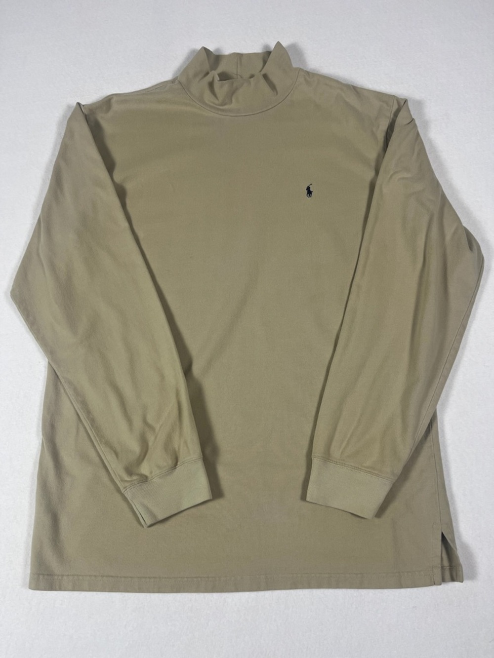 Vintage Polo Ralph Lauren Mens XL Beige Mock Neck Long Sleeve Shirt Pony